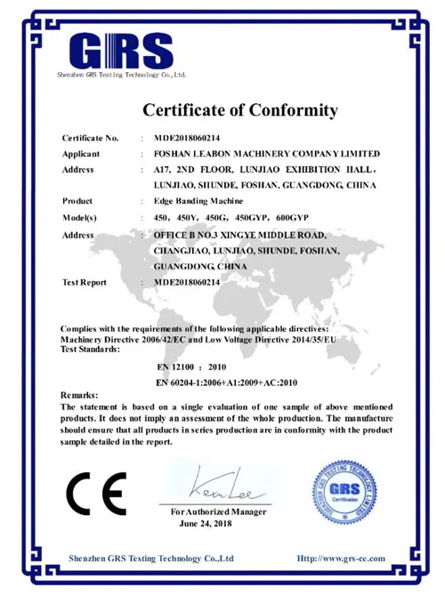 kenar bantlama makinesi-CE sertifikası